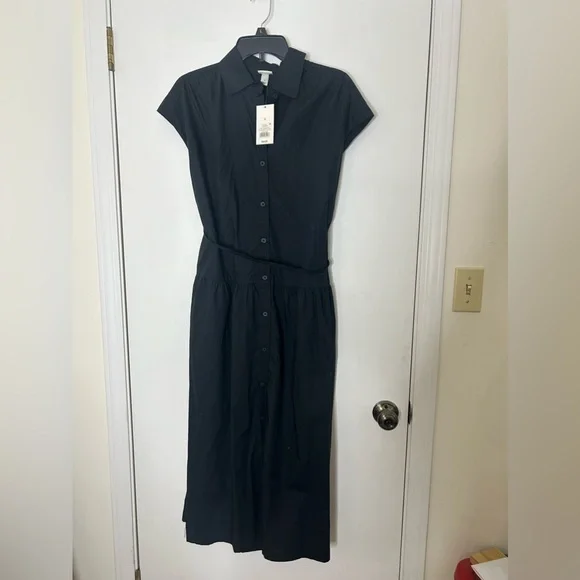 NWT Women's A New Day S Black Short Sleeve Button Down Collar Midi Dress - Picture 4 of 4